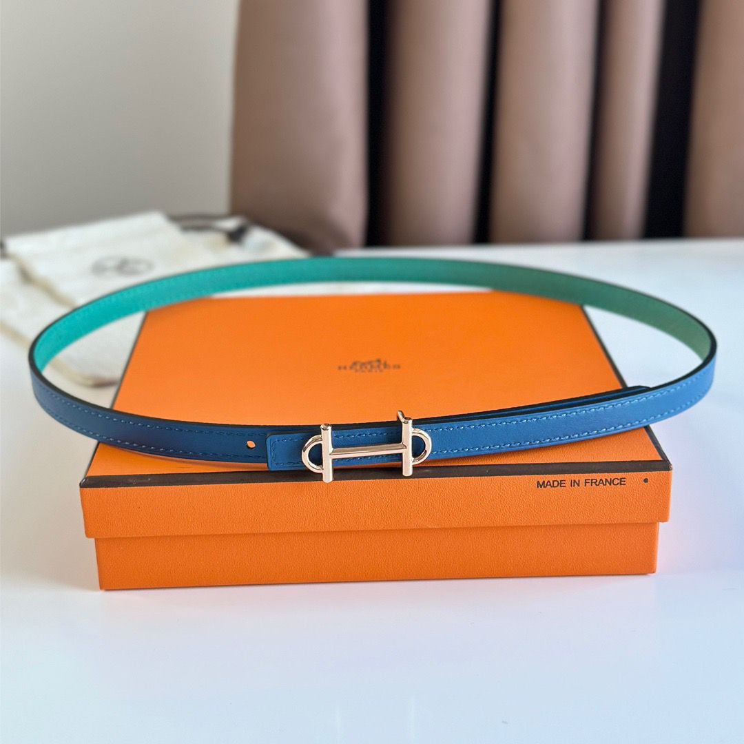 Hermes Gamma 13mm Belt in Green Epsom Leather and Blue Swift Leather - Image 4