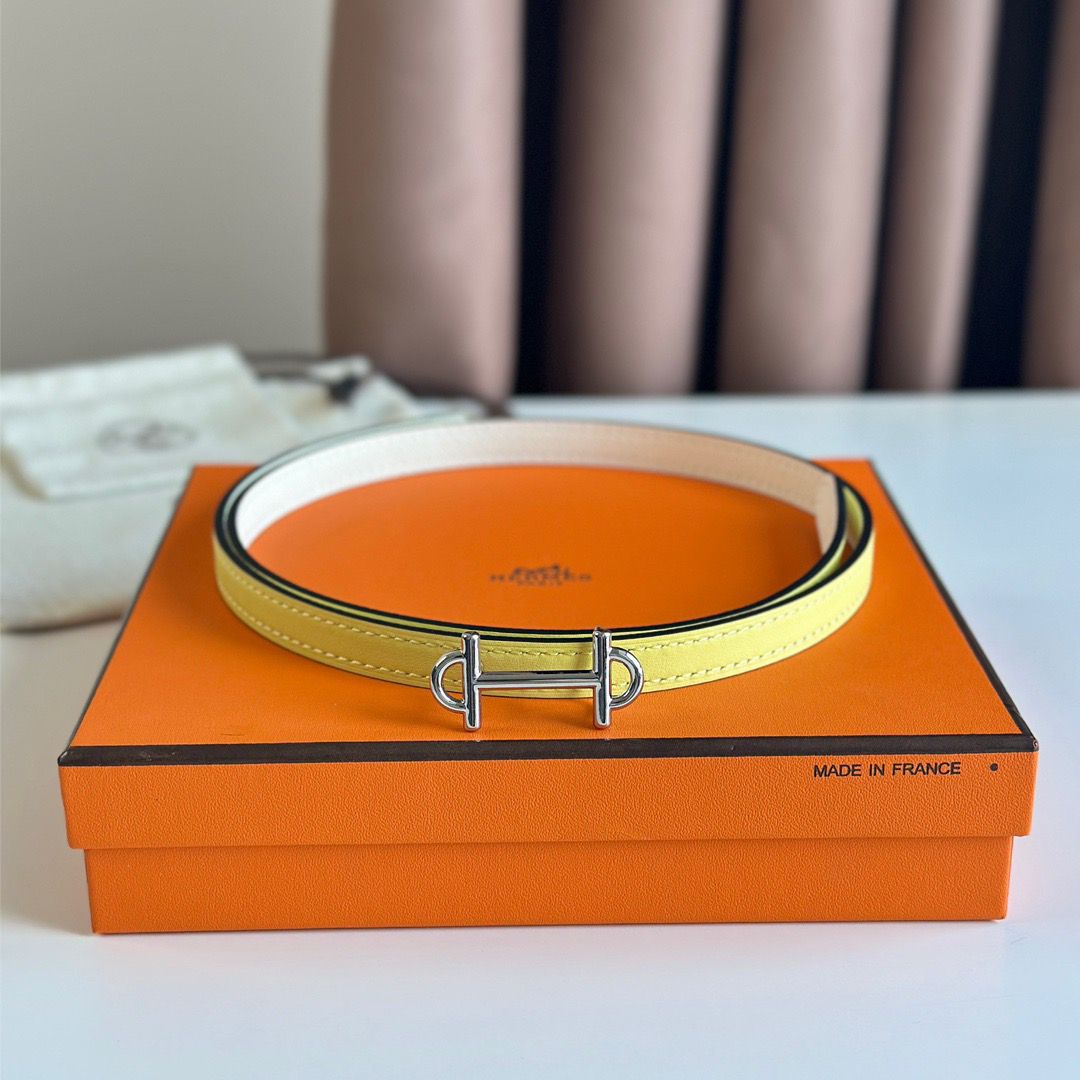 Hermes Gamma 13mm Belt in White Epsom Leather and Yellow Swift Leather - Image 3