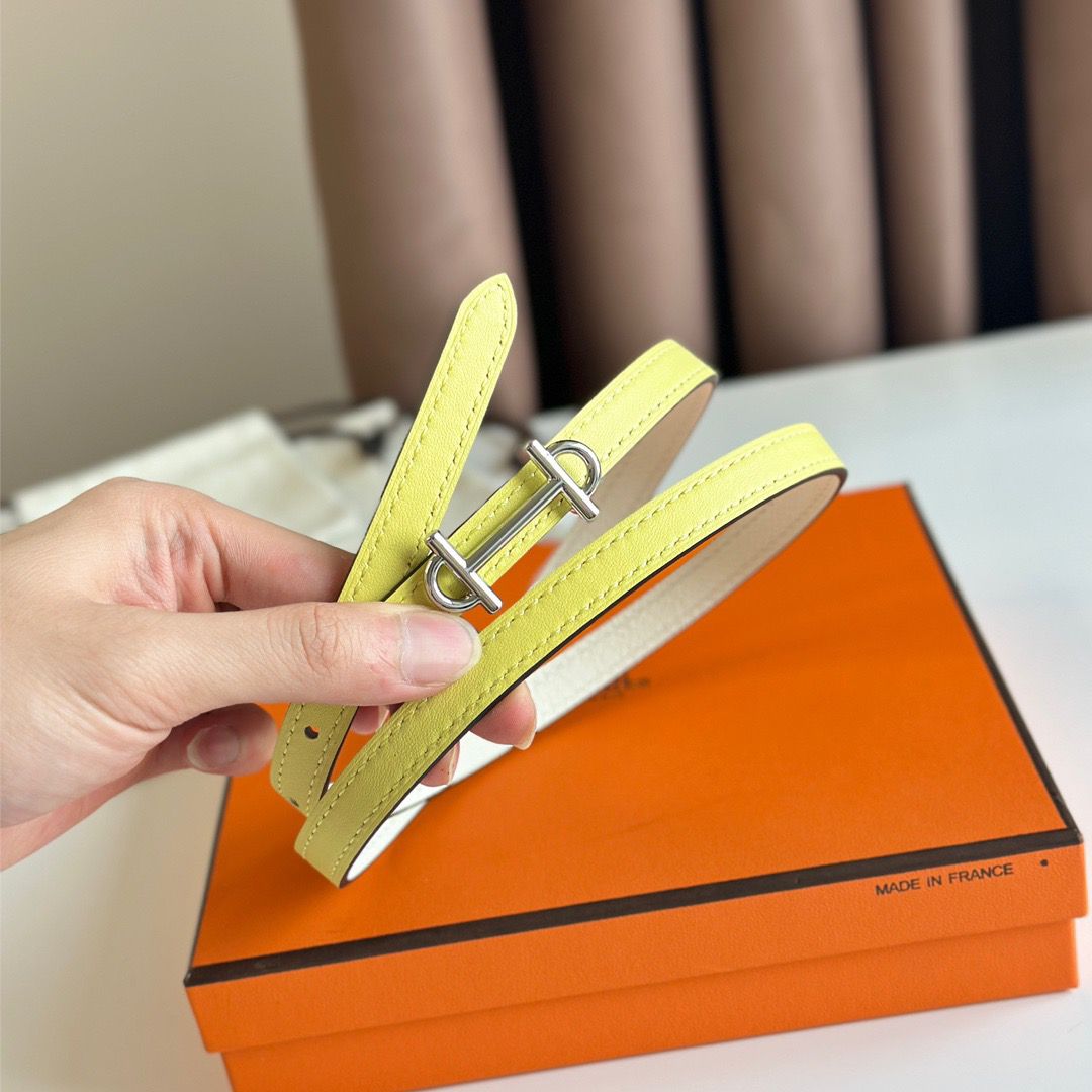 Hermes Gamma 13mm Belt in White Epsom Leather and Yellow Swift Leather - Image 6