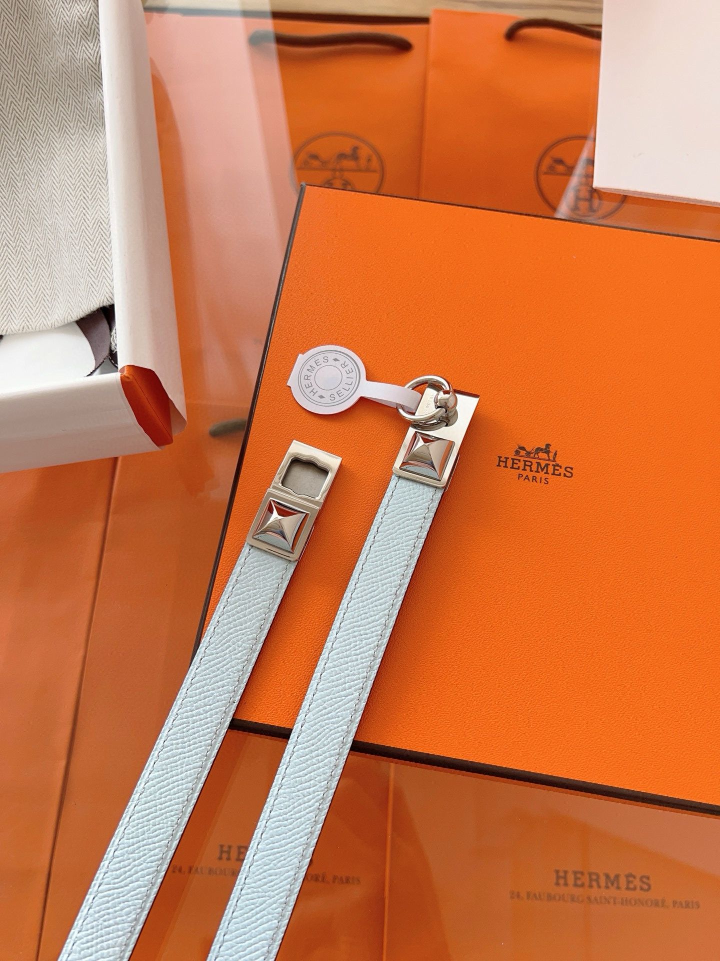 Hermes Rivale 18 Belt in Blue Brume Epsom Calfskin - Image 6
