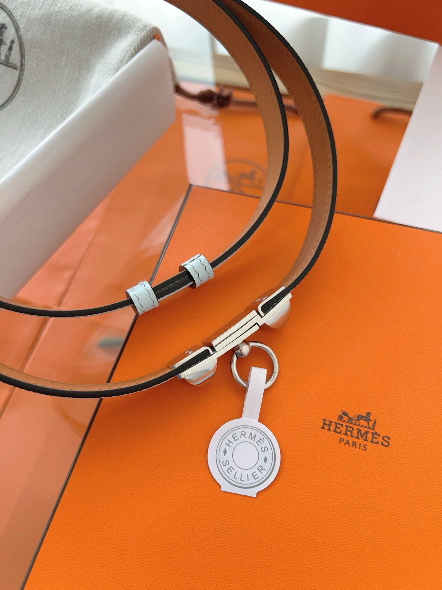 Hermes Rivale 18 Belt in Blue Brume Epsom Calfskin - Image 7