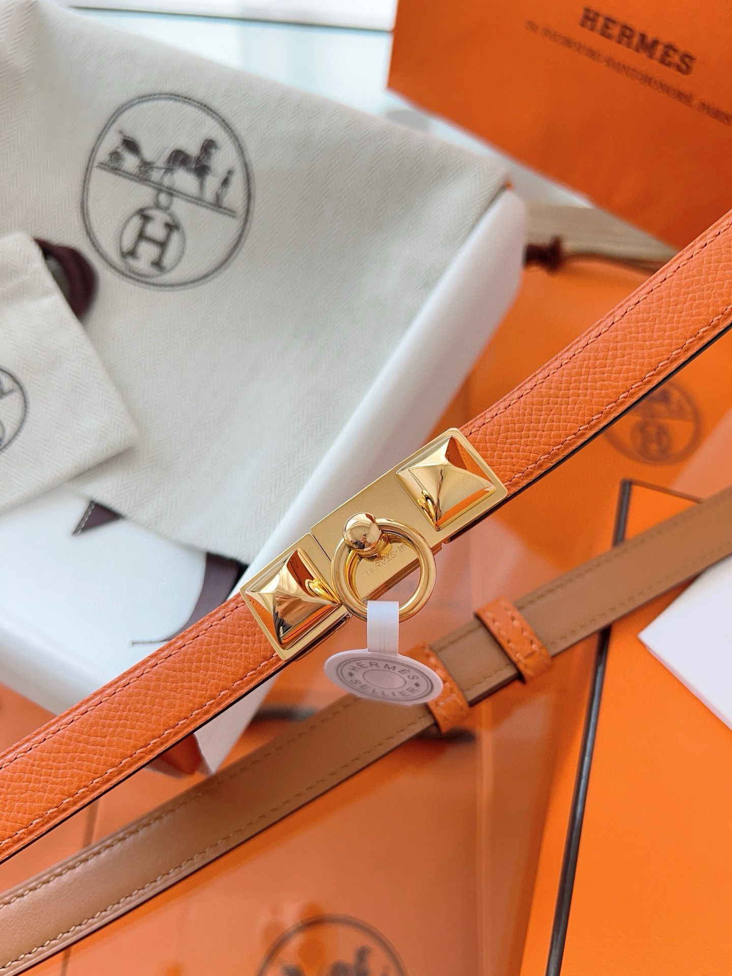 Hermes Rivale 18 Belt in Orange Epsom Calfskin - Image 5