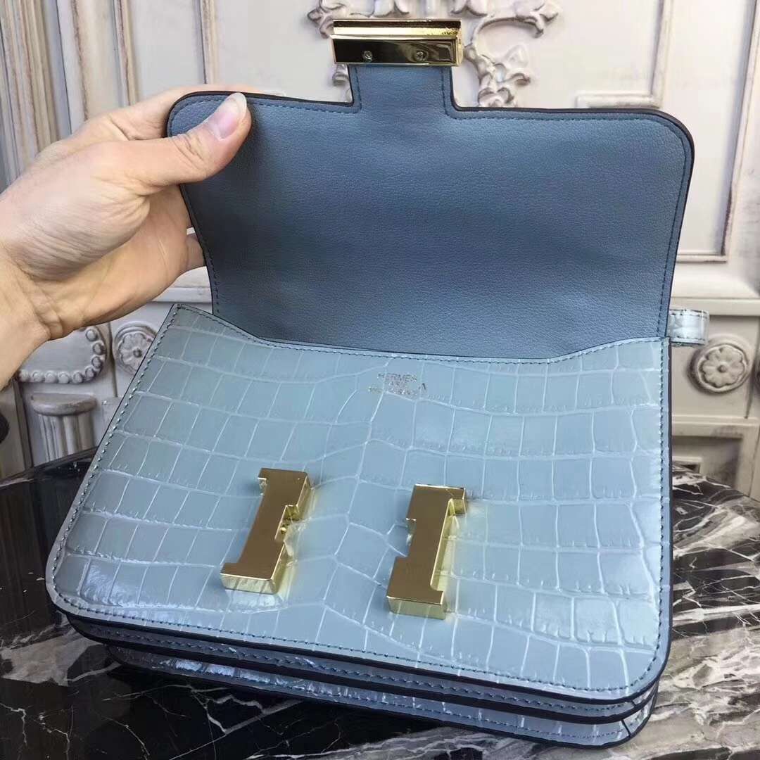 Hermes Blue Lin Constance MM 24cm Crocodile Bag - Image 7