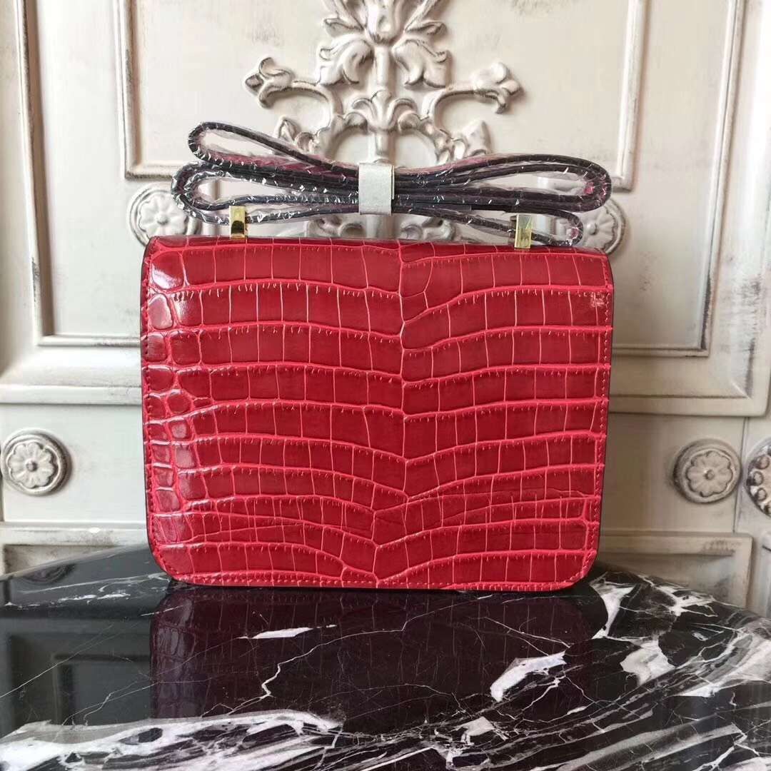 Hermes Red Constance MM 24cm Crocodile Bag - Image 3