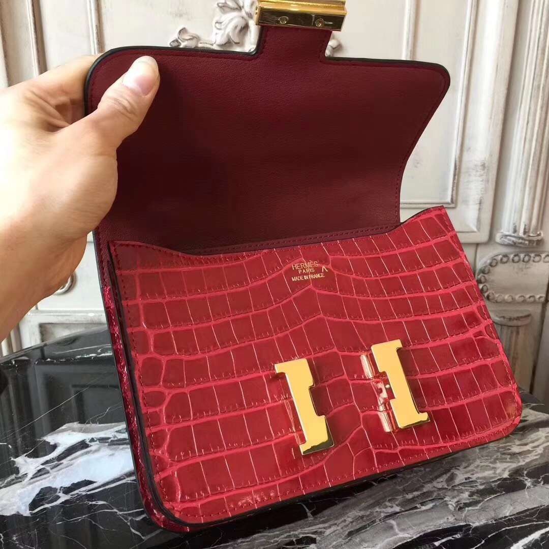 Hermes Red Constance MM 24cm Crocodile Bag - Image 7