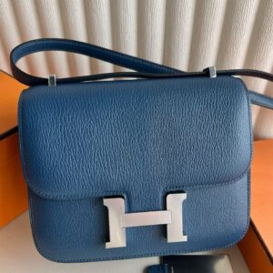 Hermes Constance 18 Handmade Bag in Bright Blue Chevre Mysore Leather