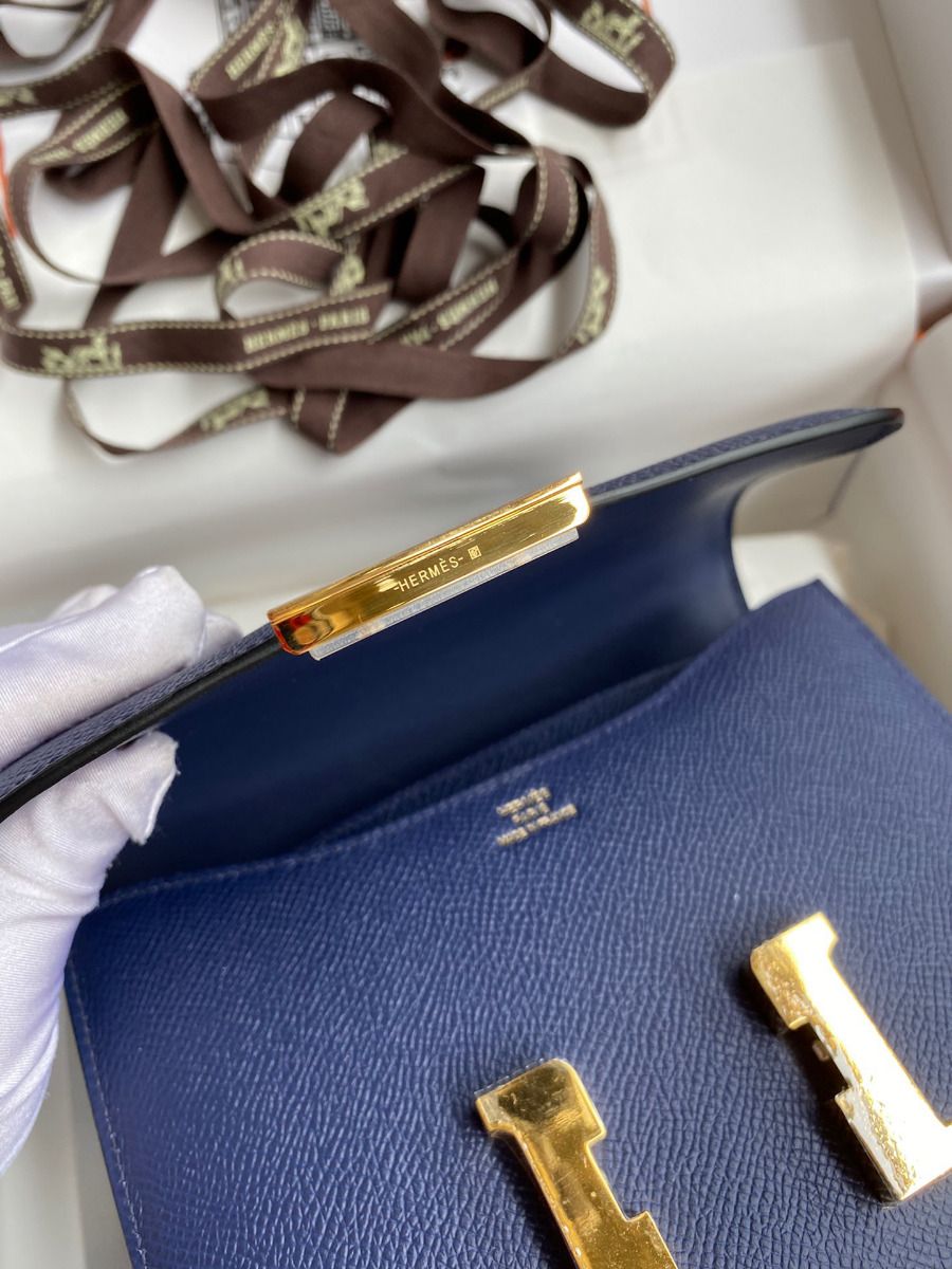Hermes Constance 18 Handmade Bag In Blue Saphir Epsom Calfskin - Image 9