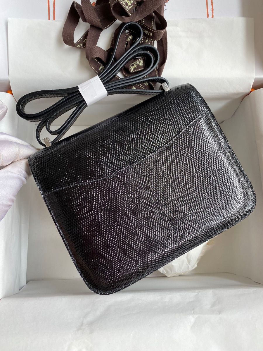 Hermes Constance 18 Handmade Bag In Black Lizard Leather - Image 3