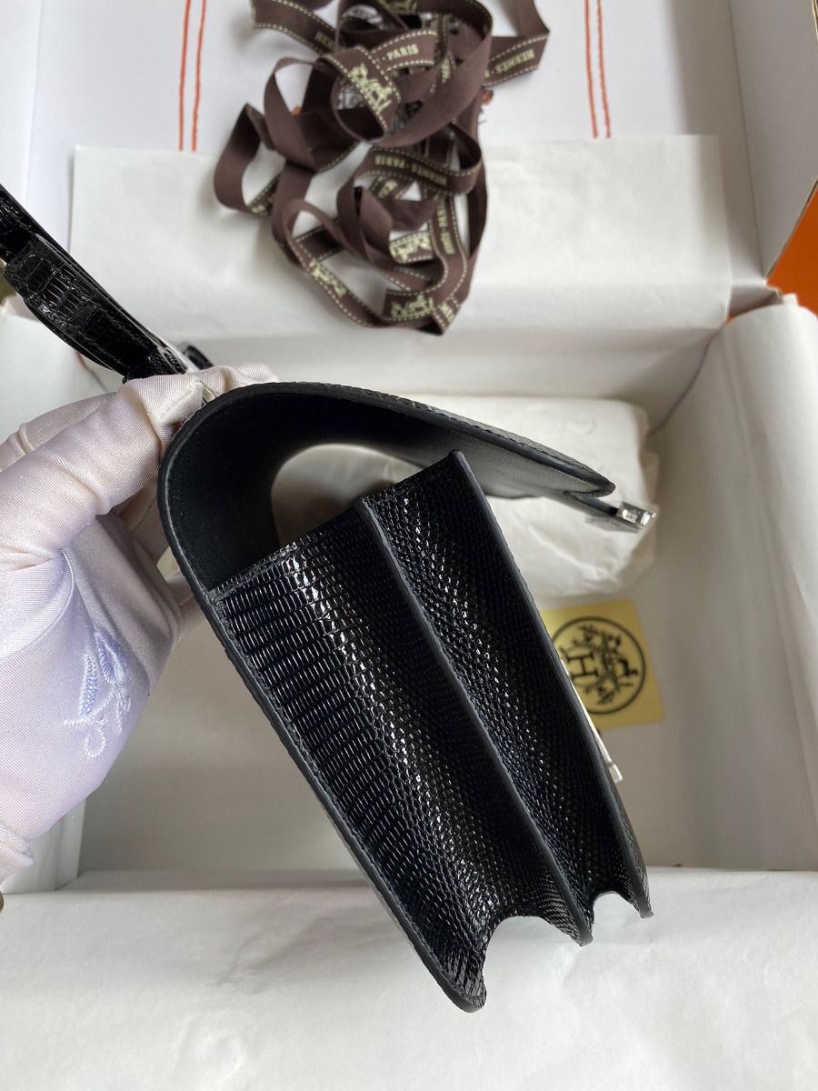 Hermes Constance 18 Handmade Bag In Black Lizard Leather - Image 6