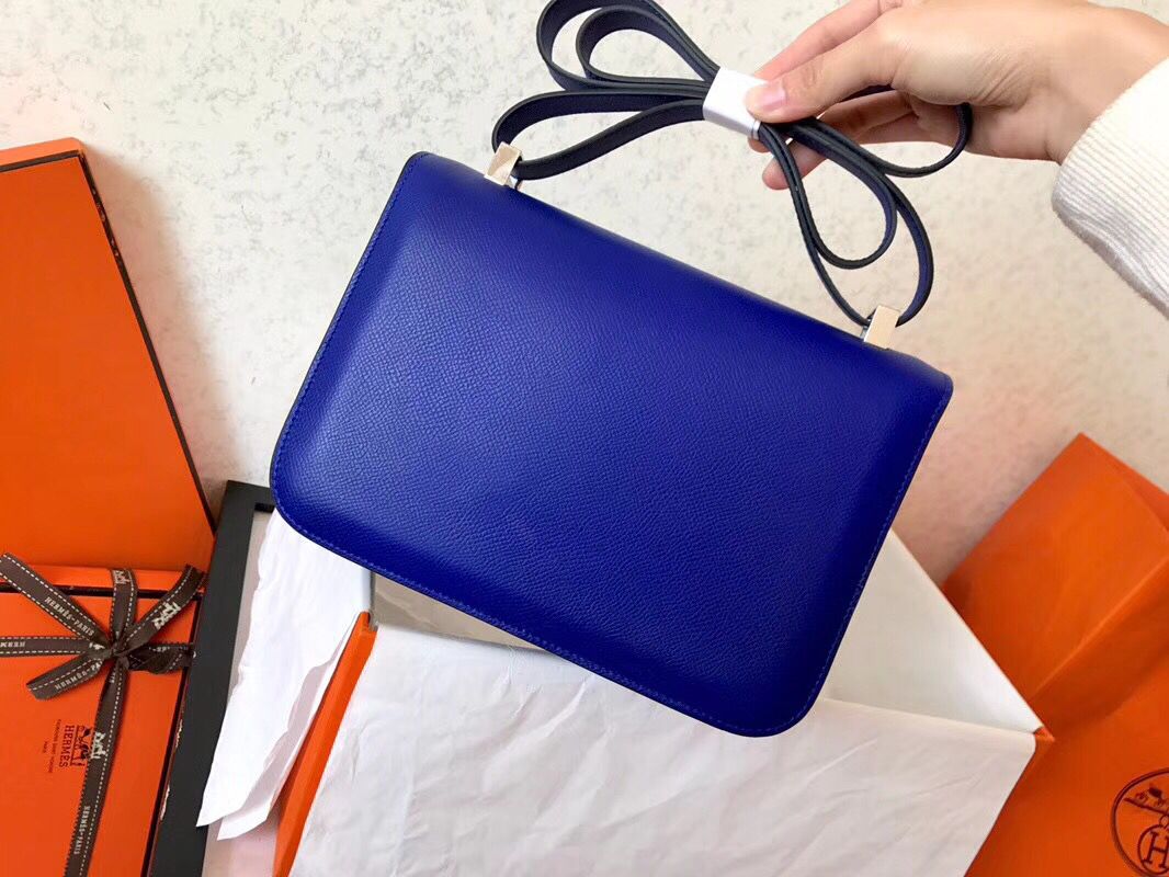 Hermes Constance 24 Handmade Bag In Blue Electric Epsom Leather - Image 8