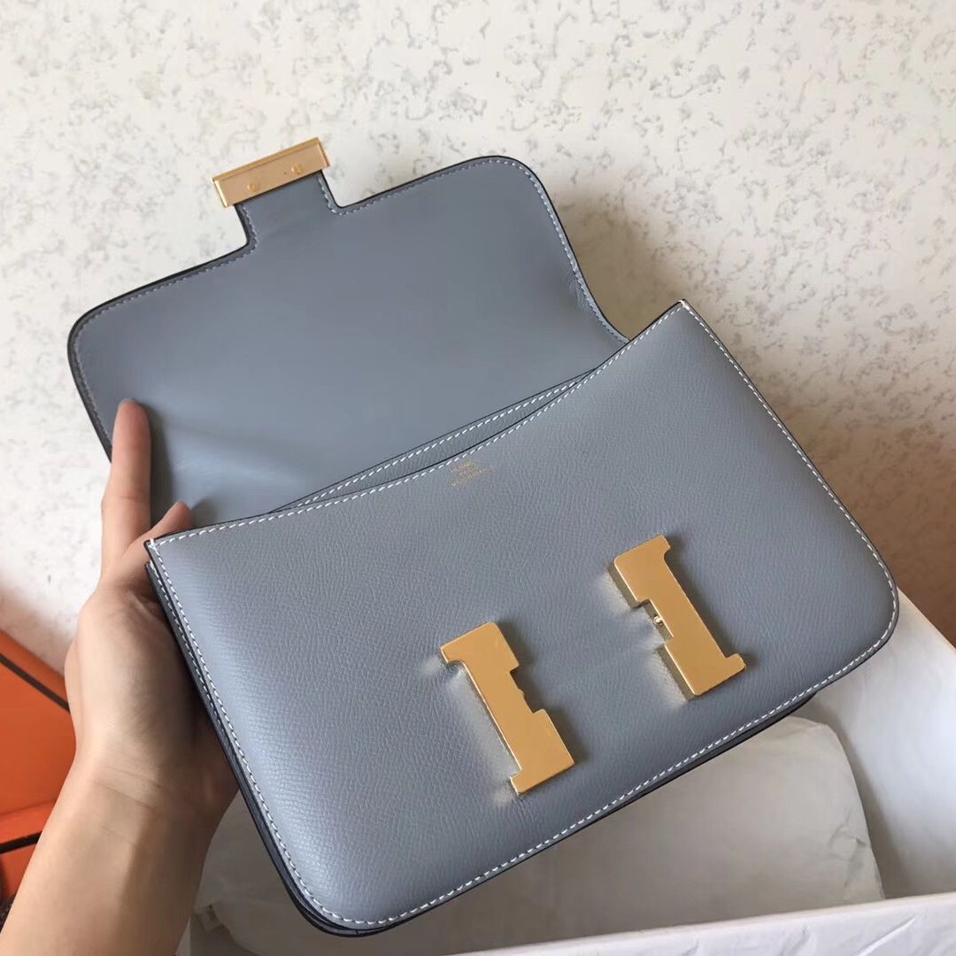 Hermes Constance 24 Handmade Bag In Blue Lin Epsom Leather - Image 8