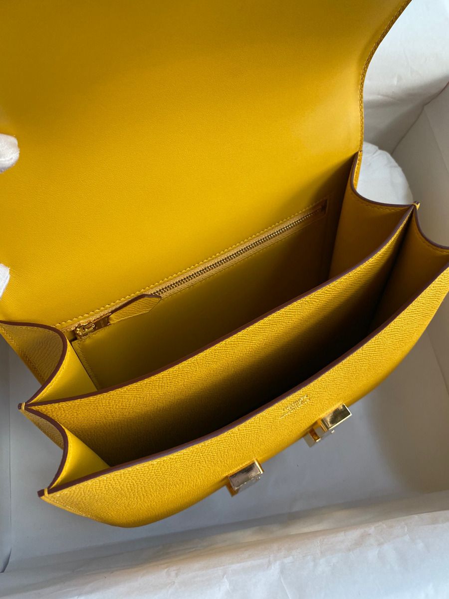Hermes Constance 24 Handmade Bag In Jaune Ambre Epsom Calfskin - Image 10