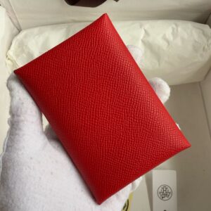 Hermes Calvi Duo Card Holder in Red Epsom Calfskin