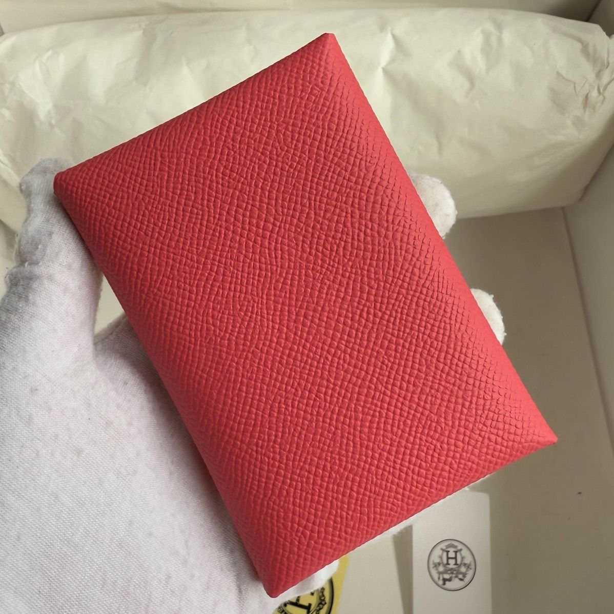 Hermes Calvi Duo Card Holder in Rose Lipstick Epsom Calfskin