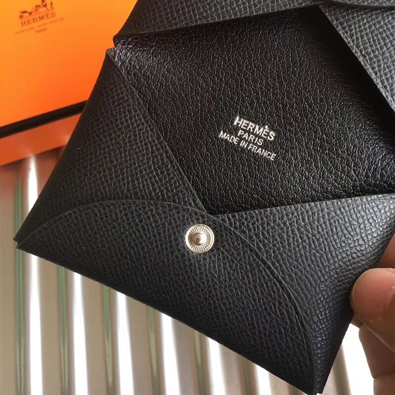 Hermes Calvi Card Holder In Black Epsom Leather - Image 5