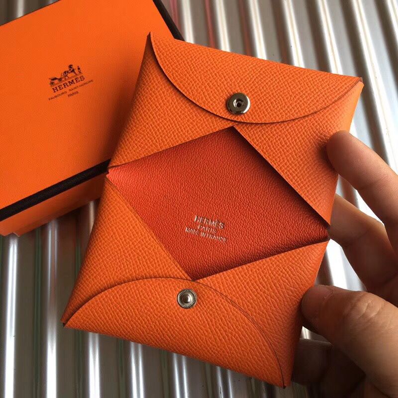 Hermes Calvi Card Holder In Orange Epsom Leather - Image 6