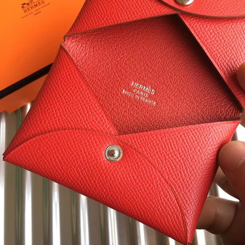 Hermes Calvi Card Holder In Red Epsom Leather - Image 6