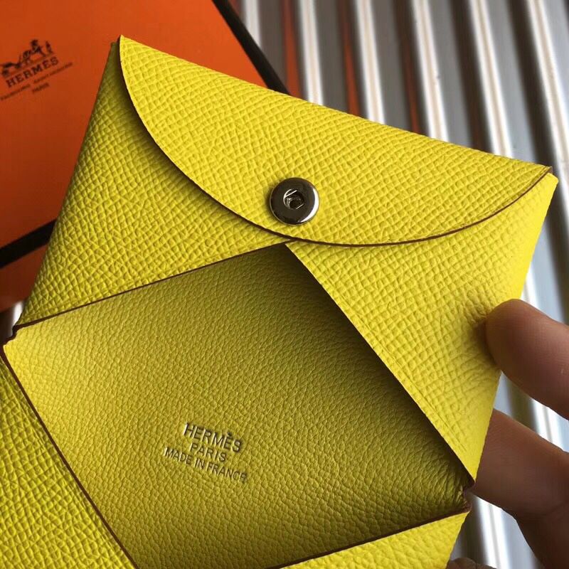 Hermes Calvi Card Holder In Yellow Epsom Leather - Image 4