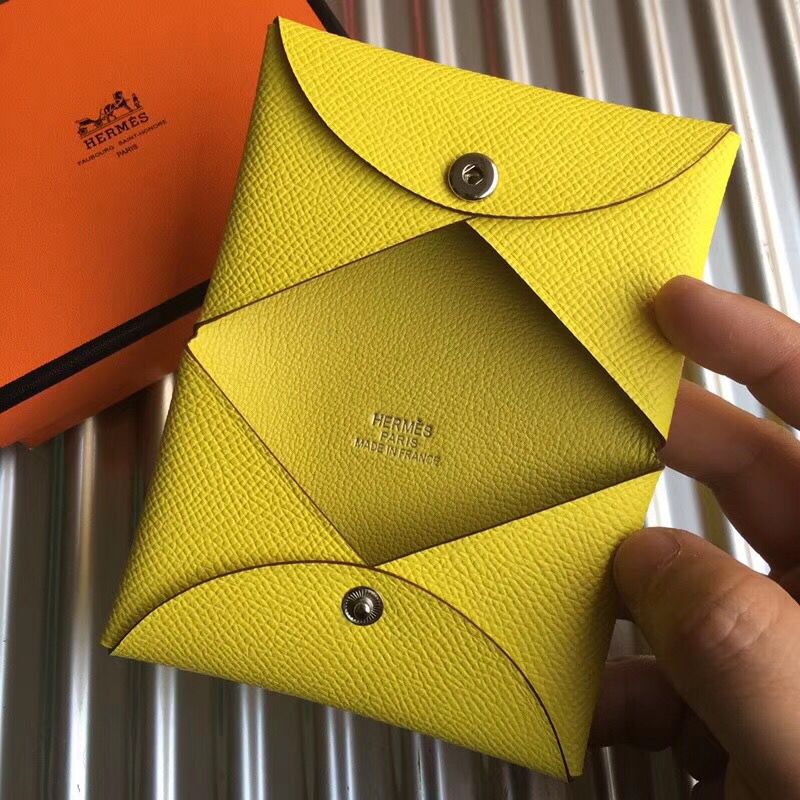 Hermes Calvi Card Holder In Yellow Epsom Leather - Image 5
