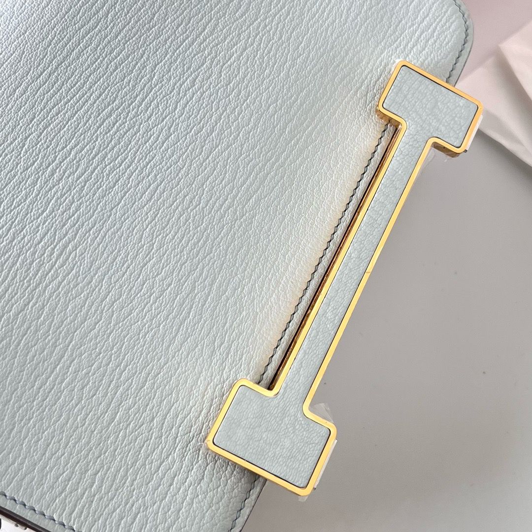 Hermes Geta Handmade Bag In Blue Brume Chevre Mysore Leather - Image 5