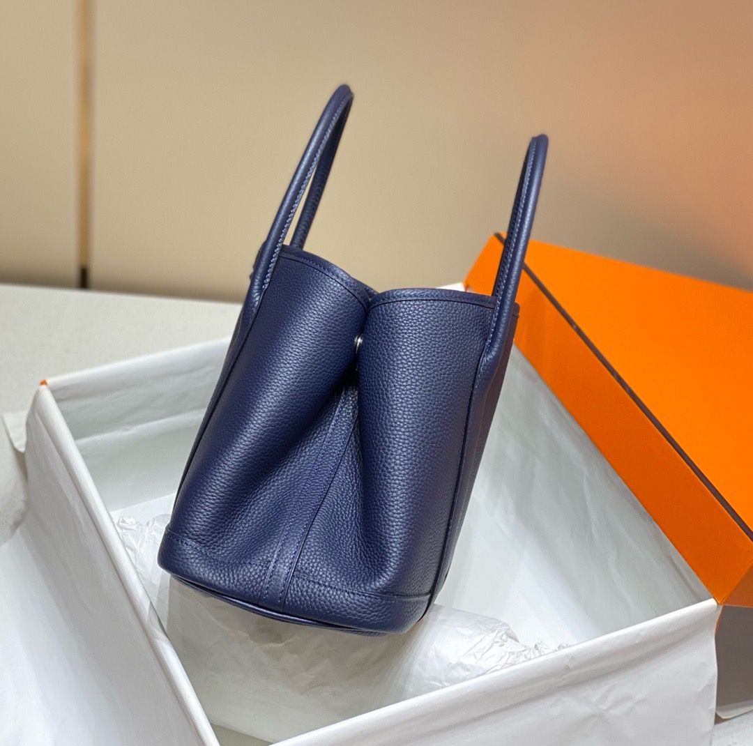Hermes Garden Party 30 Bag In Blue Saphir Taurillon Leather - Image 4