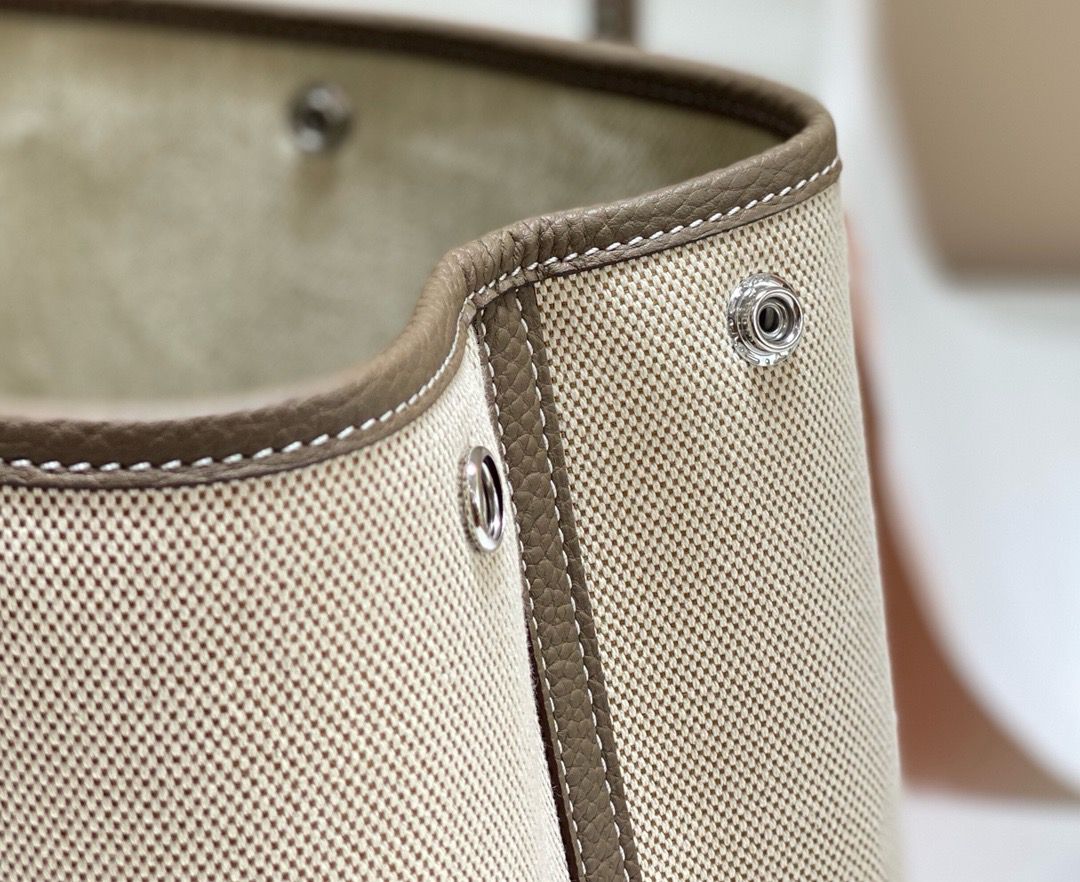 Hermes Garden Party 30cm Bag in Toile and Taupe Leather - Image 6