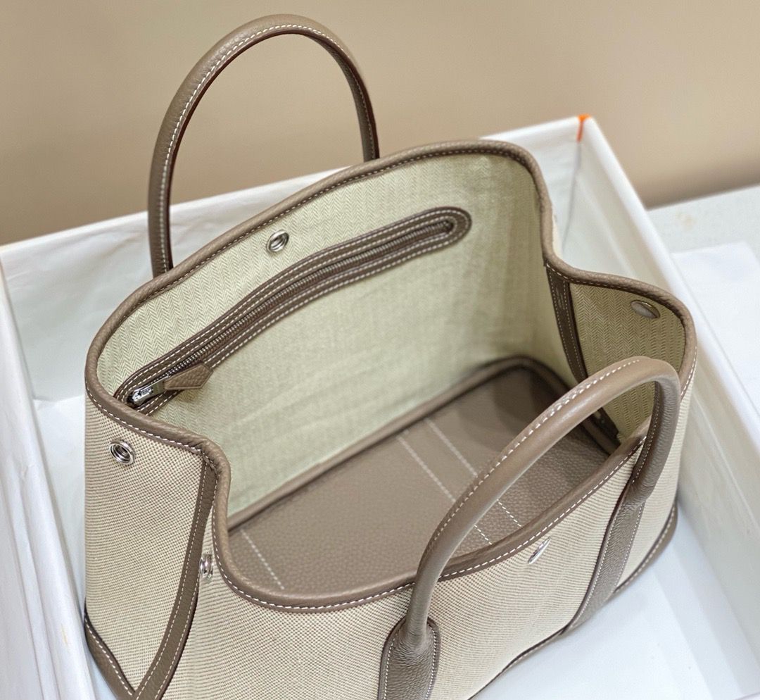 Hermes Garden Party 30cm Bag in Toile and Taupe Leather - Image 10