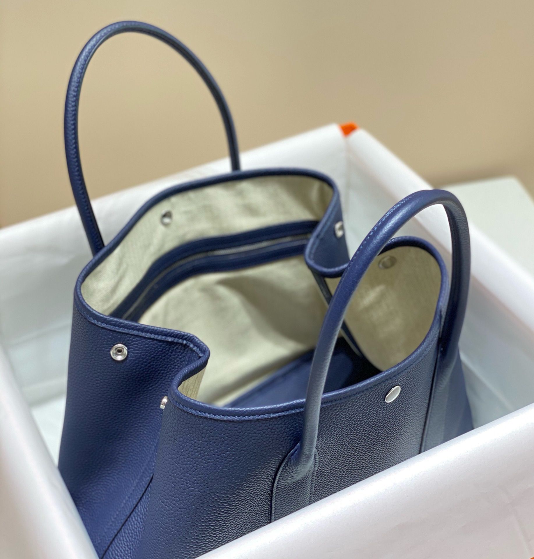 Hermes Garden Party 36 Bag In Blue Saphir Clemence Leather - Image 9