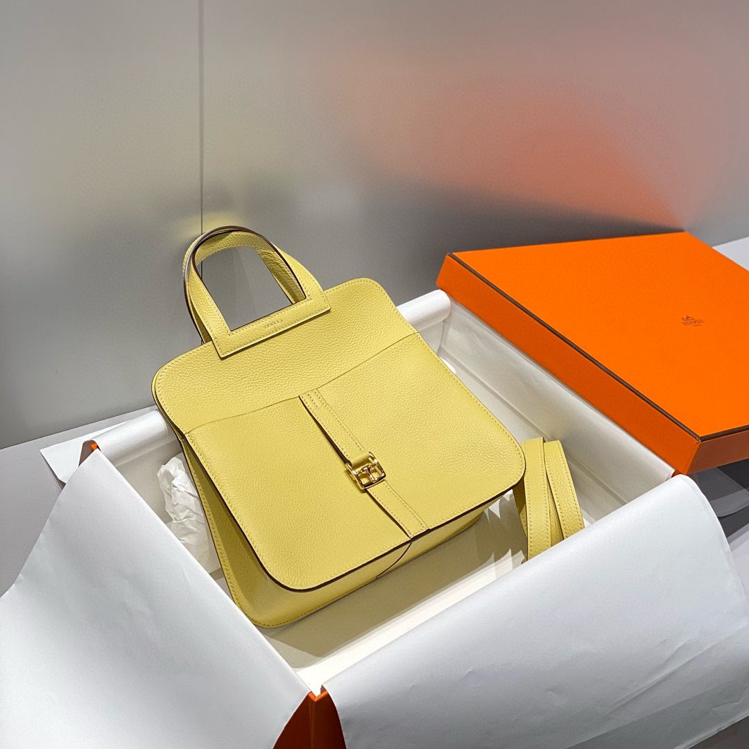 Hermes Halzan 25 Bag in Jaune Poussin Clemence Leather - Image 4