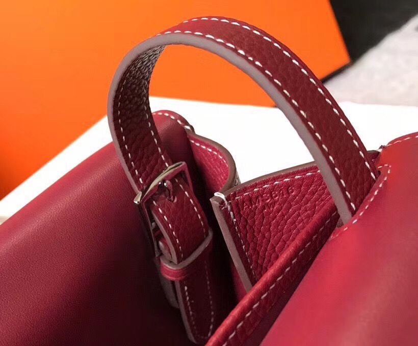 Hermes Halzan 31cm Bag In Bordeaux Clemence Leather - Image 8