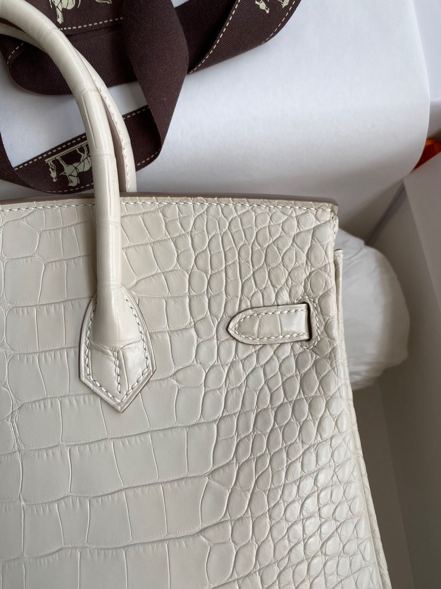 Hermes Birkin 25 Retourne Handmade Bag In Beton Matte Alligator Leather - Image 5