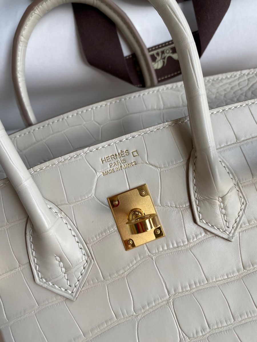 Hermes Birkin 25 Retourne Handmade Bag In Beton Matte Alligator Leather - Image 7