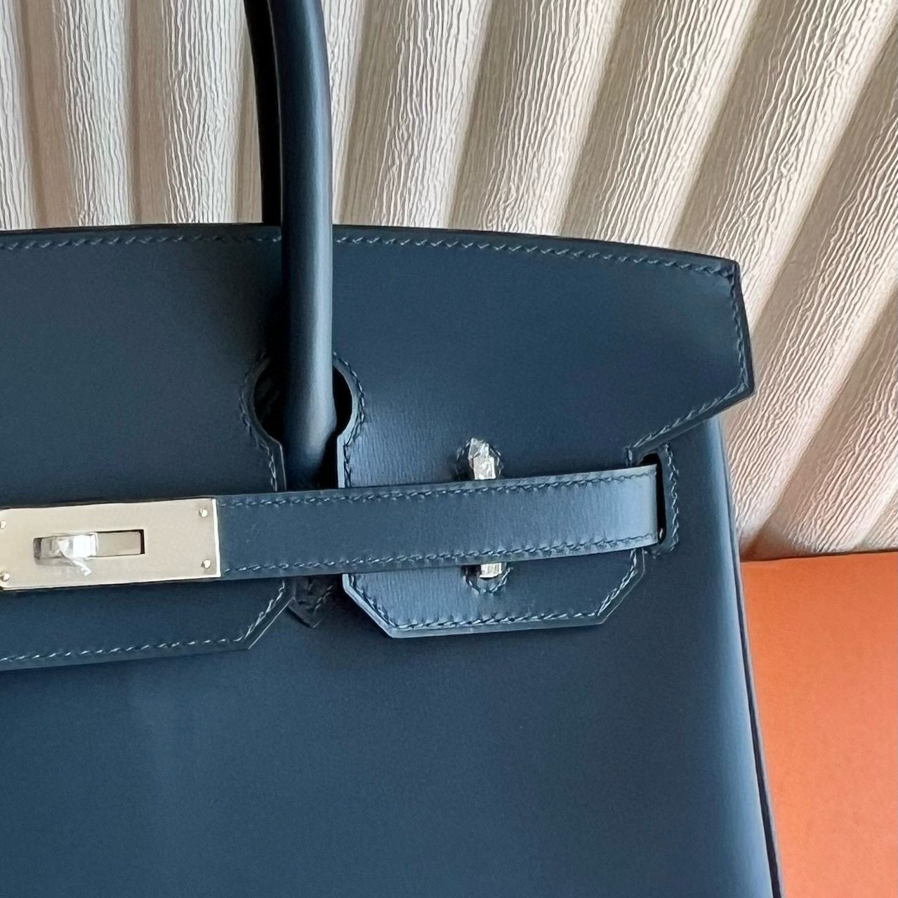 Hermes Birkin 25 Retourne Handmade Bag in Blue Prusse Box Calfskin - Image 3