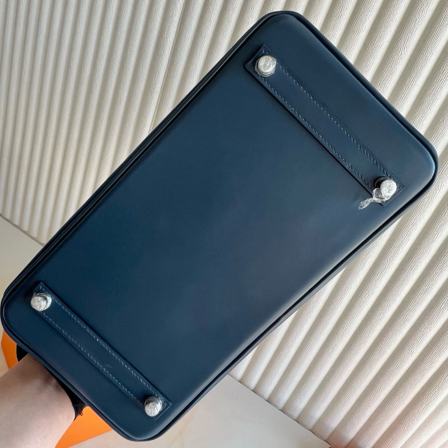 Hermes Birkin 25 Retourne Handmade Bag in Blue Prusse Box Calfskin - Image 9