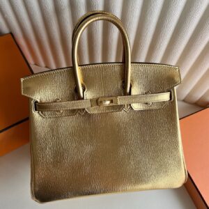 Hermes Birkin 25 Retourne Handmade Bag in Dore Chevre Mysore Goatskin