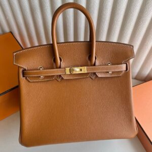 Hermes Birkin 25 Retourne Handmade Bag in Gold Chevre Mysore Goatskin