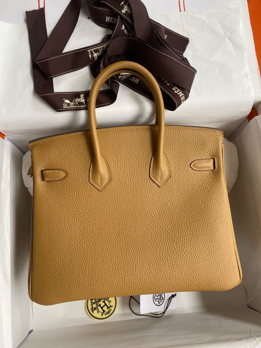Hermes Birkin 25 Retourne Handmade Bag In Biscuit Clemence Leather - Image 3