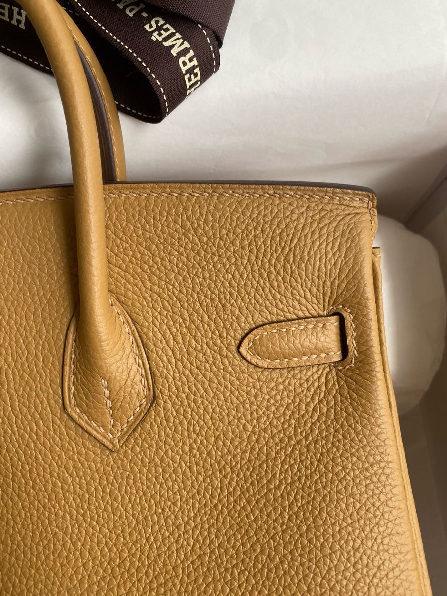 Hermes Birkin 25 Retourne Handmade Bag In Biscuit Clemence Leather - Image 5