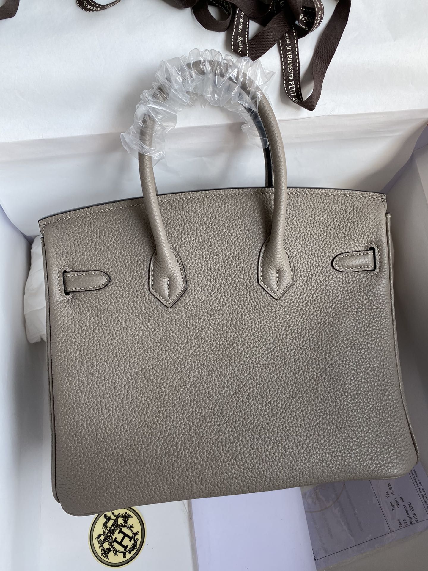 Hermes Birkin 25 Retourne Handmade Bag in Gris Asphalt Clemence Leather - Image 3