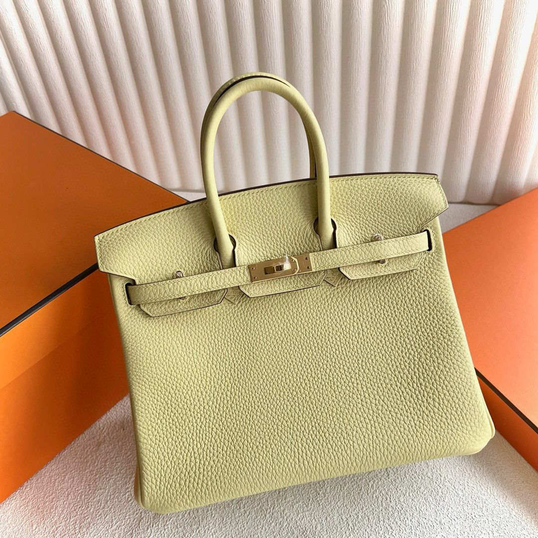 Hermes Birkin 25 Retourne Handmade Bag in Jaune Poussin Clemence Leather - Image 3