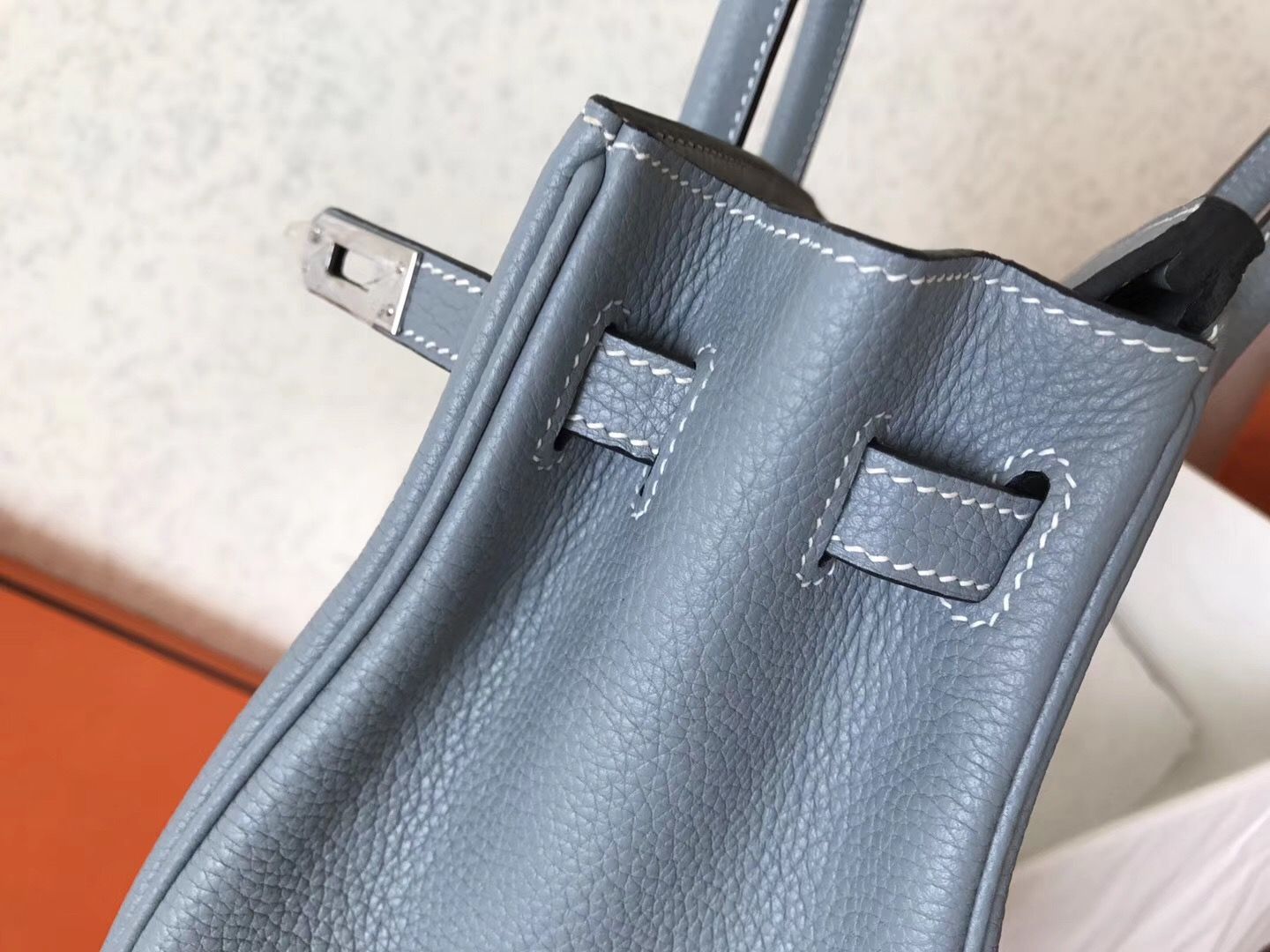 Hermes Birkin 25 Handmade Bag In Blue Lin Clemence Leather - Image 6