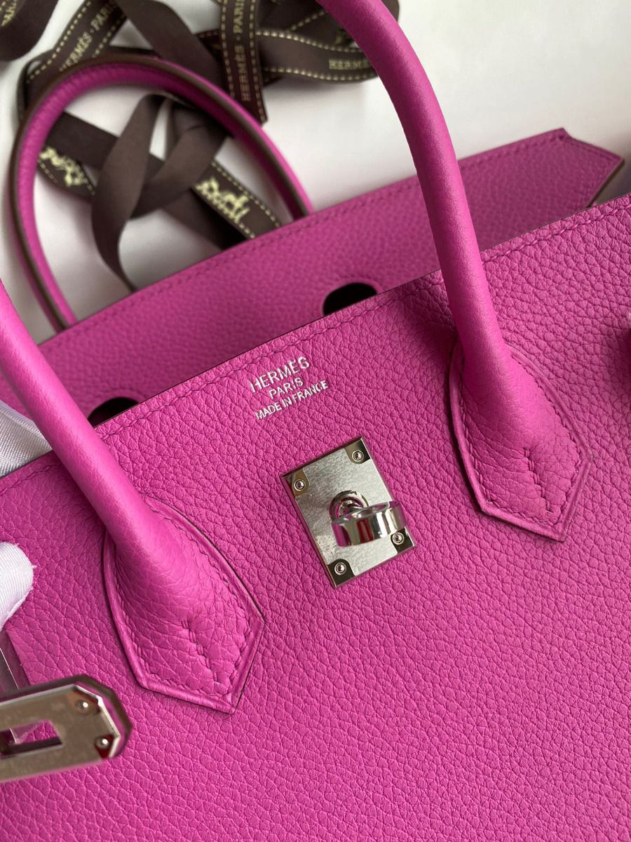 Hermes Birkin 25 Retourne Handmade Bag In Magnolia Clemence Leather - Image 8
