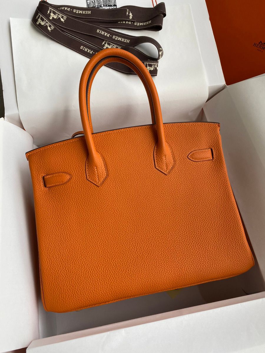 Hermes Birkin 25 Handmade Bag In Orange Clemence Leather - Image 3