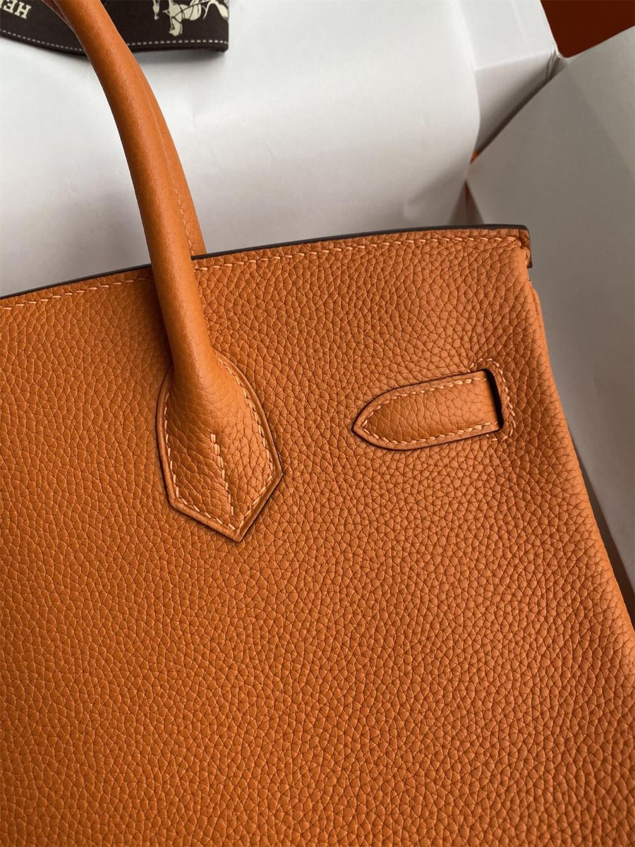 Hermes Birkin 25 Handmade Bag In Orange Clemence Leather - Image 5