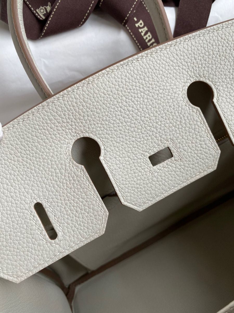 Hermes Birkin 25 Retourne Handmade Bag In Pearl Grey Clemence Leather - Image 9