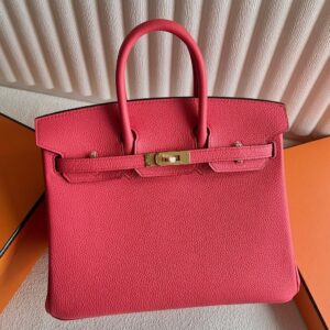 Hermes Birkin 25 Retourne Handmade Bag in Rose Jaipur Clemence Leather