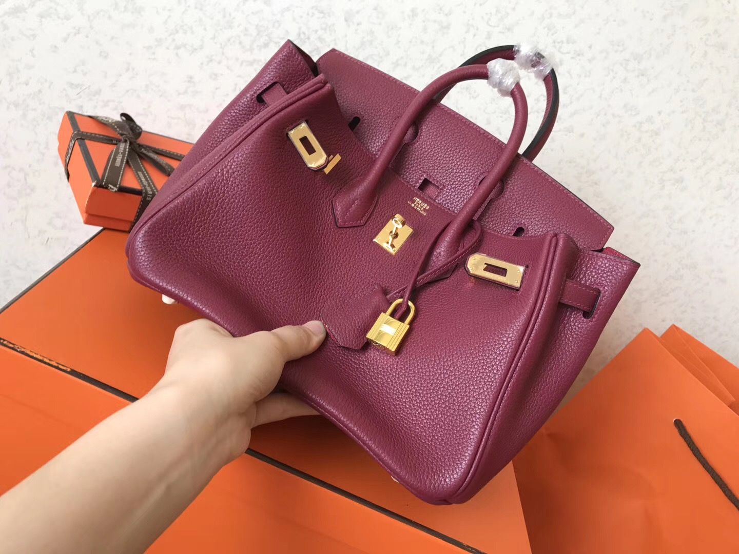 Hermes Birkin 25 Handmade Bag In Ruby Clemence Leather - Image 3