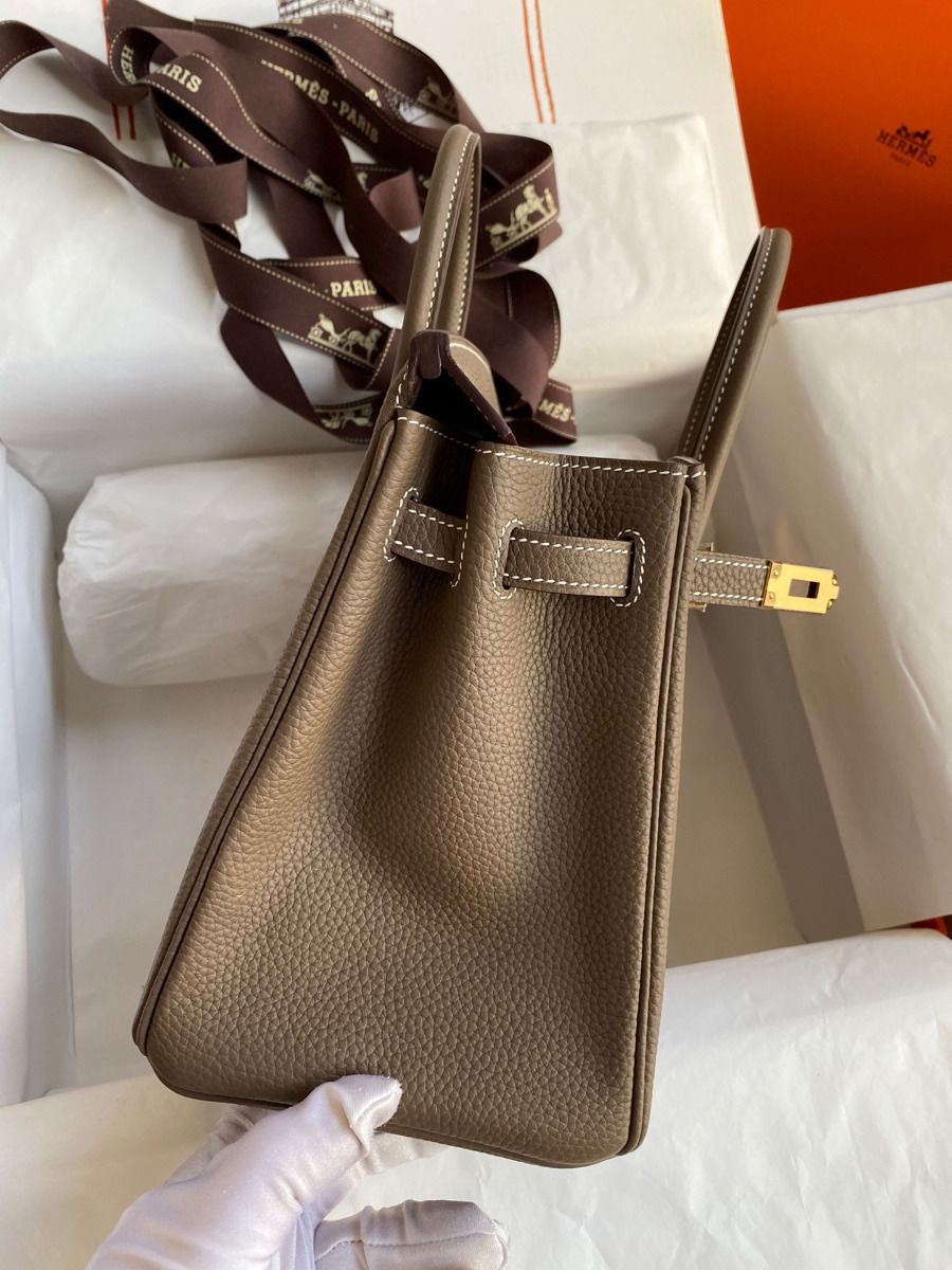 Hermes Birkin 25 Retourne Handmade Bag in Taupe Clemence Leather - Image 6