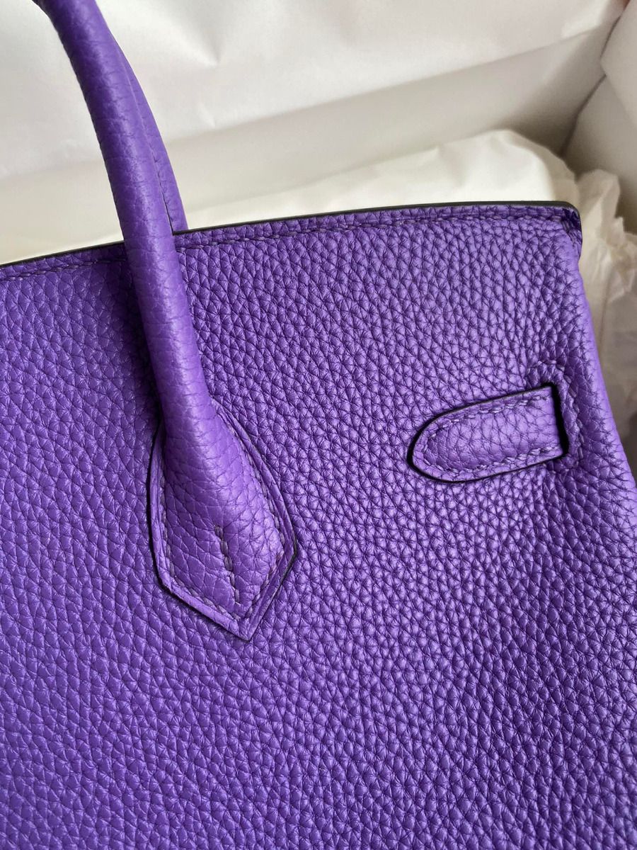 Hermes Birkin 25 Retourne Handmade Bag In Violet Clemence Leather - Image 4