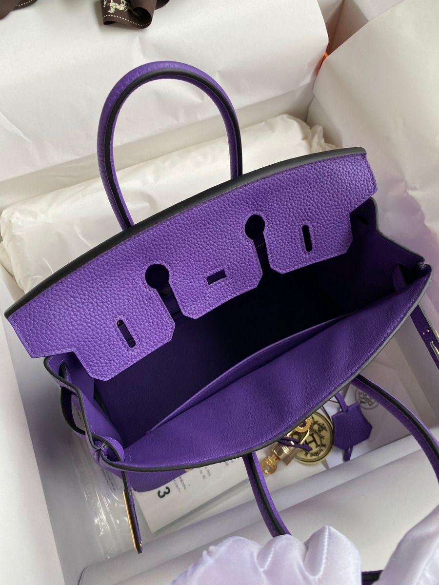 Hermes Birkin 25 Retourne Handmade Bag In Violet Clemence Leather - Image 6